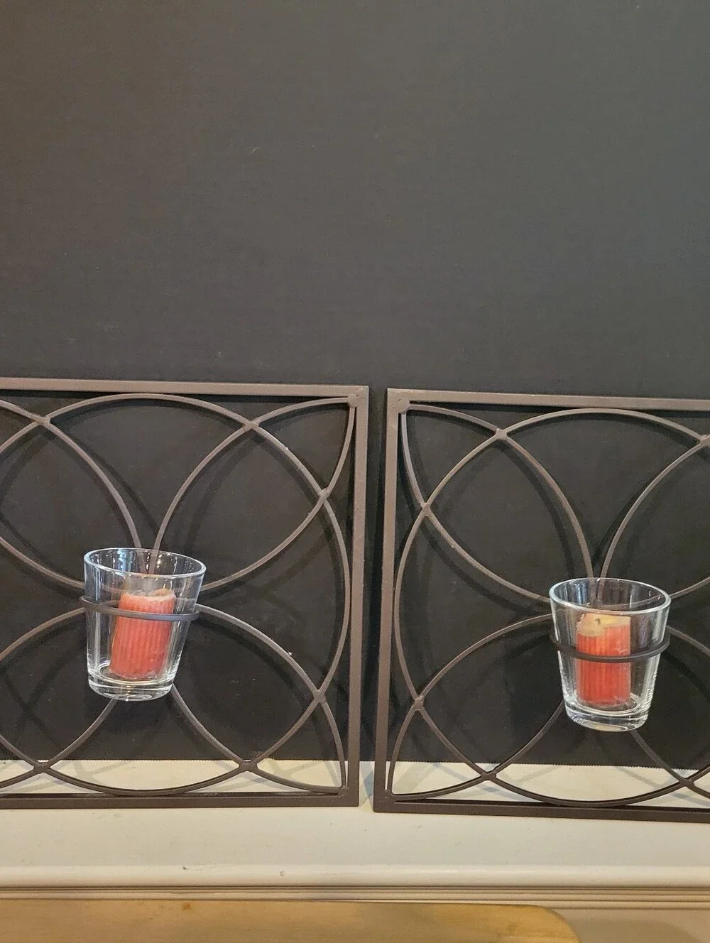 Pair of Wrought Iron  Tealight Wall Sconce Candle Holder 12